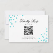 Elegantes Script Wedding QR UAWG Turquoise Confett RSVP Karte (Vorderseite)