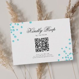 Elegantes Script Wedding QR UAWG Turquoise Confett RSVP Karte