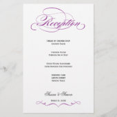 Elegantes Script Wedding Reception Menu - Lila (Vorderseite)