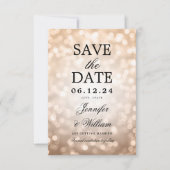 Elegantes Script Wedding Rose Gold Bokeh Lights Save The Date (Vorderseite)