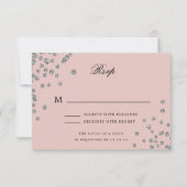 Elegantes Script Wedding RSVP Silver Confetti Blus Karte (Vorderseite)