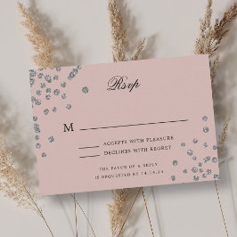 Elegantes Script Wedding RSVP Silver Confetti Blus Karte