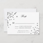 Elegantes Script Wedding RSVP Silver Confetti Karte (Vorderseite)