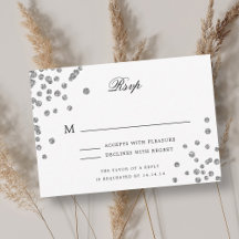 Elegantes Script Wedding RSVP Silver Confetti