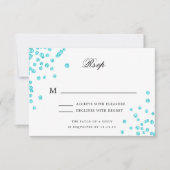 Elegantes Script Wedding RSVP Türkis Confetti Karte (Vorderseite)