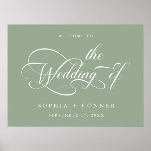 Elegantes Script Wedding Sage Green Begrüßungszeic Poster (Vorne)
