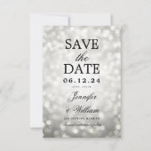 Elegantes Script Wedding Silver Bokeh Lights Save The Date (Vorderseite)