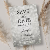 Elegantes Script Wedding Silver Bokeh Lights Save The Date