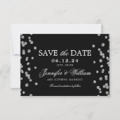 Elegantes Script Wedding Silver Confetti Black Save The Date (Vorderseite)