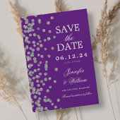 Elegantes Script Wedding Silver Confetti Lila Save The Date