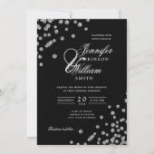 Elegantes Script Wedding Silver Confetti QR Black Einladung (Vorderseite)