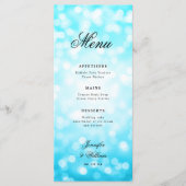 Elegantes Script Wedding Türkise Bokeh Lights Menükarte (Vorderseite)