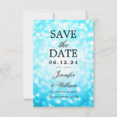 Elegantes Script Wedding Türkise Bokeh Lights Save The Date (Vorderseite)