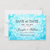 Elegantes Script Wedding Türkise Bokeh Lights Save The Date (Vorderseite)