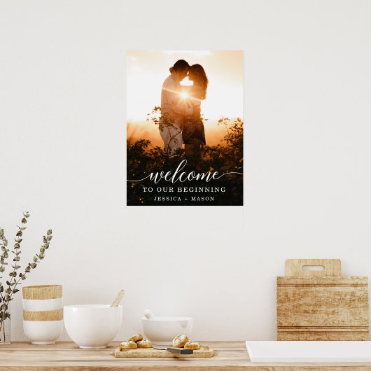 Elegantes Script Wedding Welcome Sign Printed Post Poster (Küche)