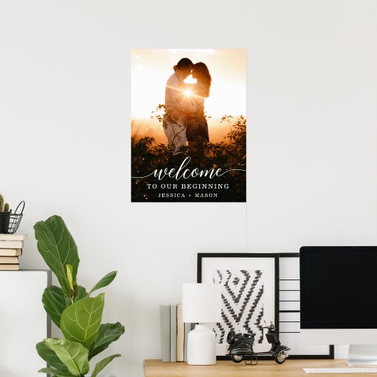 Elegantes Script Wedding Welcome Sign Printed Post Poster (Heimbüro)