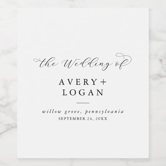 Elegantes Script Wedding Wine Label Weinetikett (Einzelnes Label)
