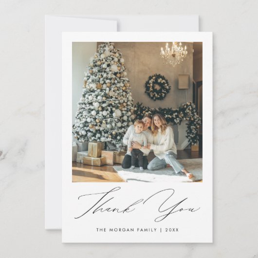Elegantes Script Weihnachts-Foto Dankeskarte (Vorderseite)