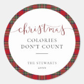 Elegantes Script Weihnachtskolorys Kariert Tartan Runder Aufkleber (Vorderseite)