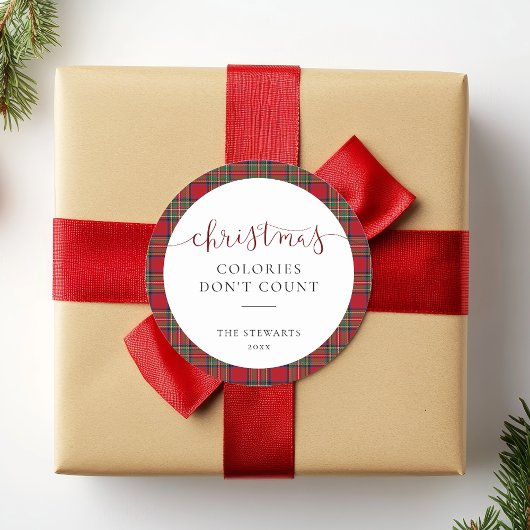 Elegantes Script Weihnachtskolorys Kariert Tartan Runder Aufkleber