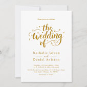 Elegantes Script weiß und Gold Moderne Hochzeit Einladung (Vorderseite)