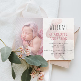 Elegantes Script Welcome Baby Girl Foto Pink Birth Ankündigung