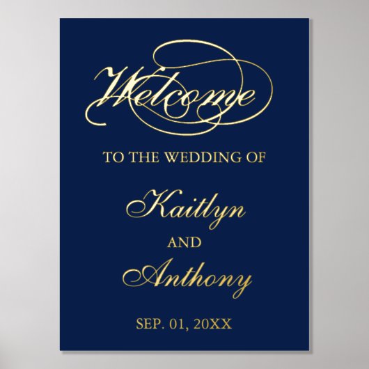 Elegantes Script "Welcome" Real Foil Wedding Sign Foliendrucke (Vorderseite)