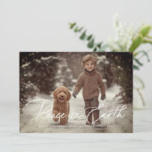 Elegantes Script Weltfrieden Foto Weihnachten (Stehend Vorderseite)