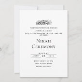 Elegantes Script White Black Nikah Zeremonie Einladung (Vorderseite)