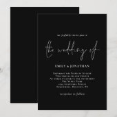 Elegantes Script White Black Wedding Einladung (Vorne/Hinten)