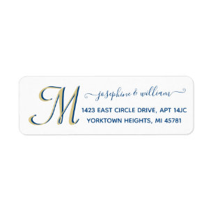 Elegantes Script White Blue Monogram Address 