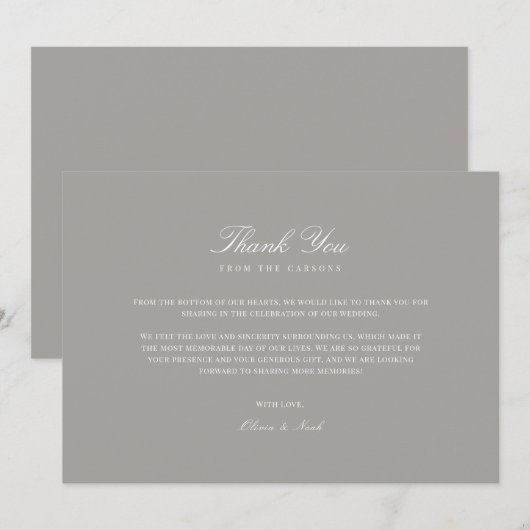Elegantes Script White & Gray Dankeschön Karte (Vorne/Hinten)