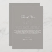 Elegantes Script White & Gray Dankeschön Karte (Vorne/Hinten)