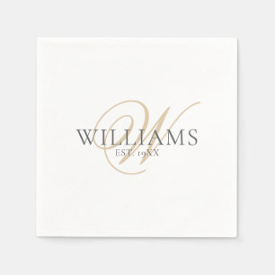 Elegantes Script White Gray Gold Monogram Serviette