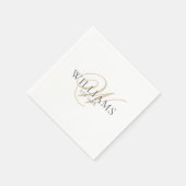 Elegantes Script White Gray Gold Monogram Serviette (Ecke)