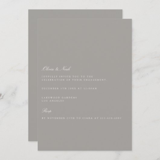 Elegantes Script, White & Gray Verlobung Einladung (Vorne/Hinten)
