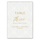 Elegantes Script White Lace Gold 3 Drei Hochzeiten Tischnummer (Rückseite)