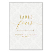 Elegantes Script White Lace Gold 4 Vier Hochzeiten Tischnummer (Rückseite)