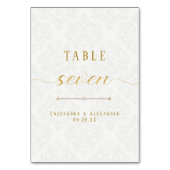 Elegantes Script White Lace Gold 7 Seven Wedding Tischnummer (Rückseite)