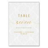 Elegantes Script White Lace Gold 7 Seven Wedding Tischnummer (Vorderseite)