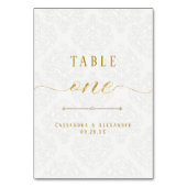 Elegantes Script White Lace Gold Glitzer Hochzeit  Tischnummer (Rückseite)