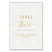 Elegantes Script White Lace Gold Hochzeit 2 Tischnummer (Rückseite)