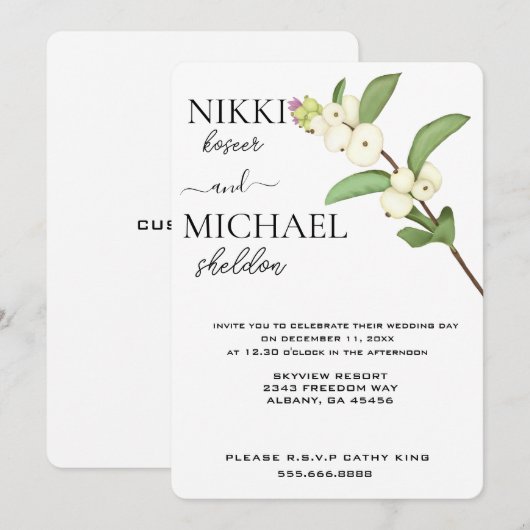 Elegantes Script White Lotus Blume Buds Wedding Einladung (Vorne/Hinten)