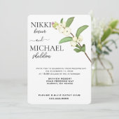 Elegantes Script White Lotus Blume Buds Wedding Einladung (Stehend Vorderseite)