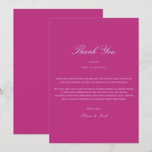 Elegantes Script White & Magenta Dankeschön Karte (Vorne/Hinten)