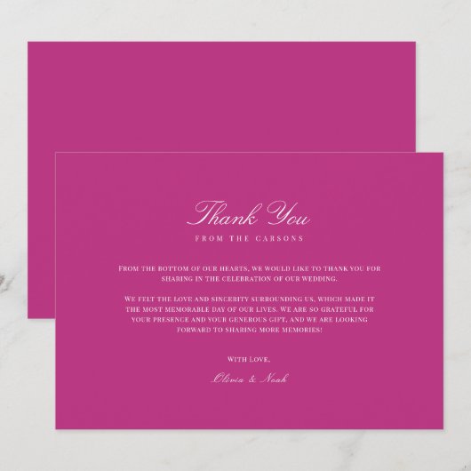 Elegantes Script White & Magenta Dankeschön Karte (Vorne/Hinten)