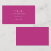 Elegantes Script White & Magenta Wedding Details Begleitkarte (Vorne/Hinten)