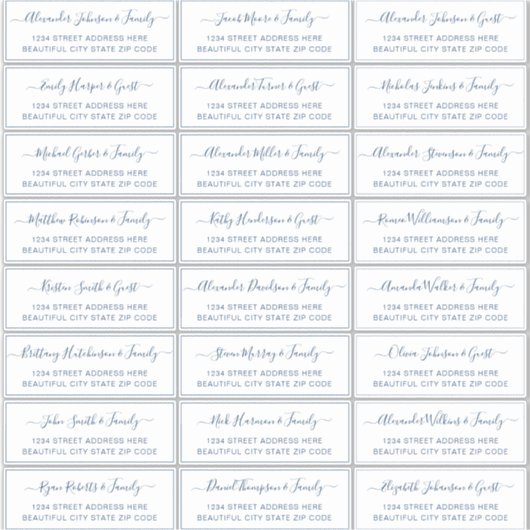 Elegantes Script White Navy Wedding Guest Address Aufkleber (Vorderseite)