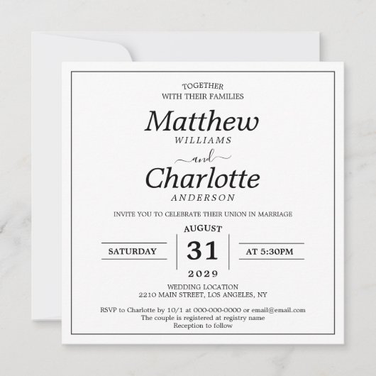 Elegantes Script White Wedding Digital Printable Einladung (Vorderseite)