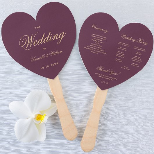 Elegantes Script Wine Color Heart Wedding Programm Fächer